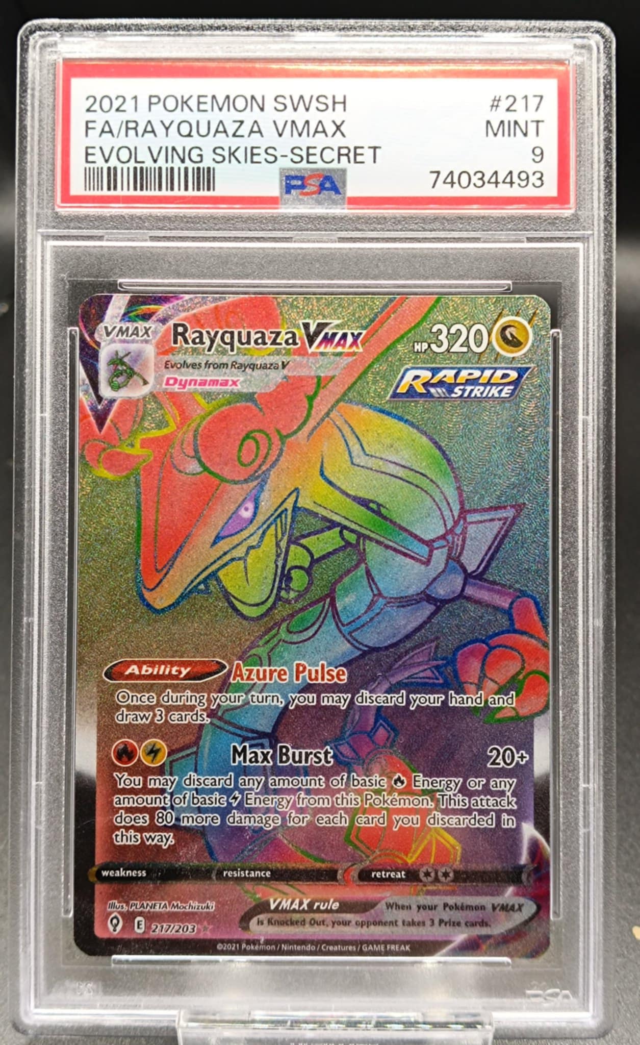 Rayquaza VMAX #217 Pokemon Evolving Skies psa 9 - Qubimon.dk