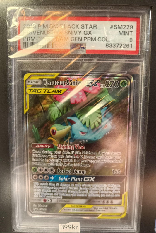 Venusaur & Snivy GX #SM229 Pokemon Promo psa 9 pokemon gradeded kort - Qubimon.dk