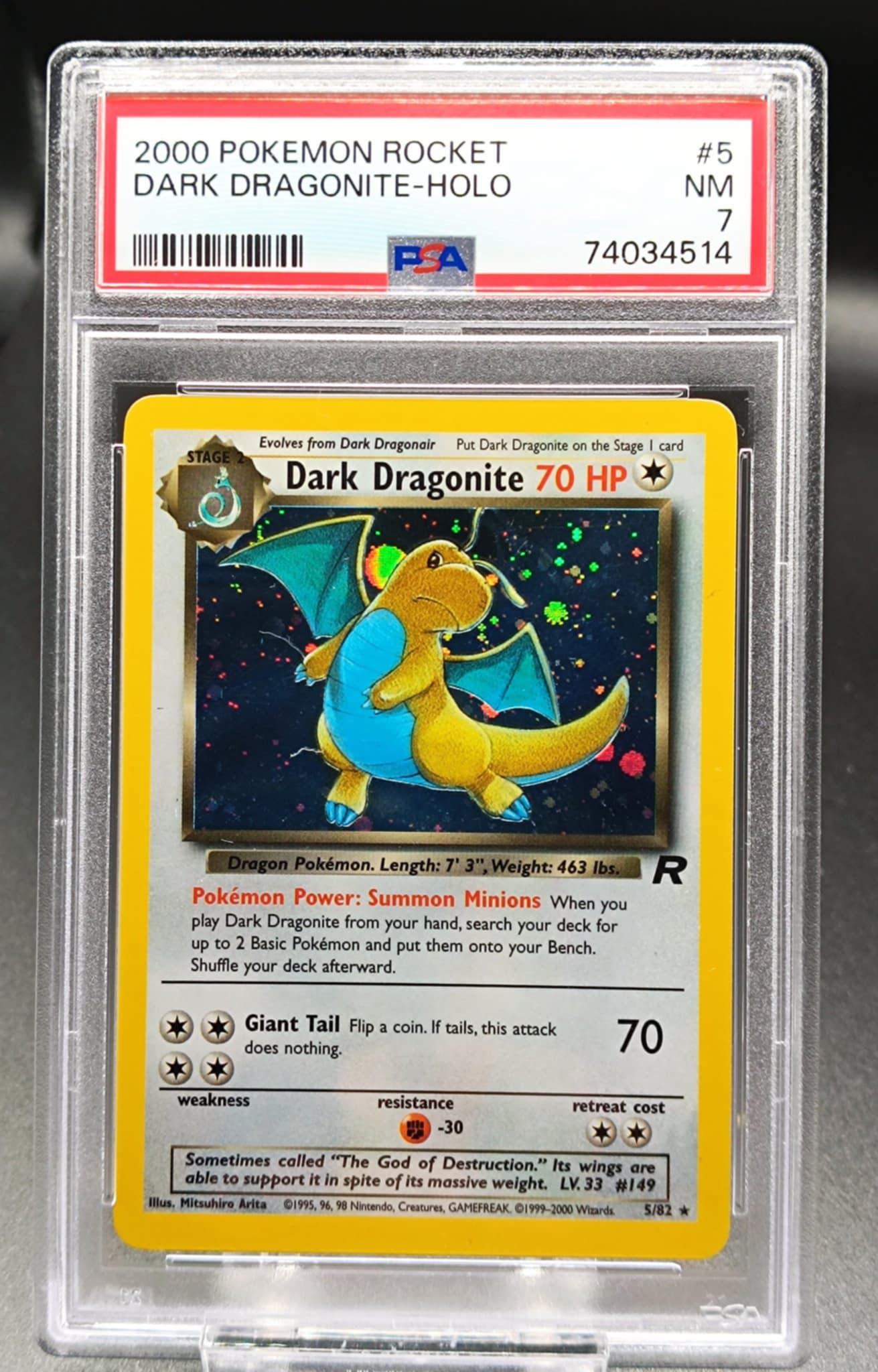 Dark Dragonite [Holo] #5 Pokemon Team Rocket psa 7 - Qubimon.dk