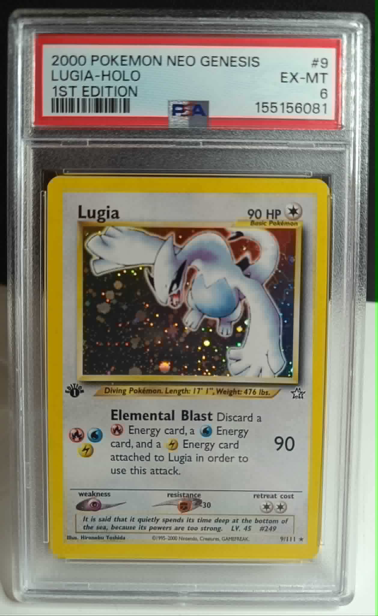 PSA 6 Lugia 1st Edition Holo #9 Neo Genesis 2000 Pokémon