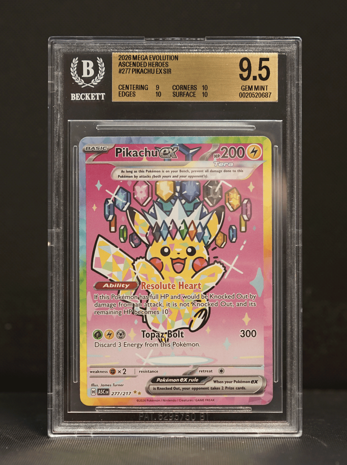 Pokemón Pikachu EX SIR BECKETT 9.5 GEM MINT